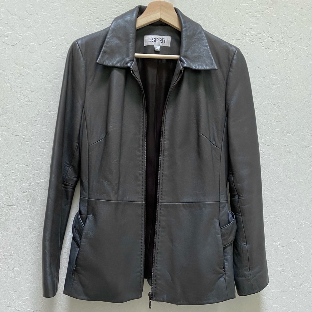 Esprit gray belted leather jacket - Picture 2 of 12